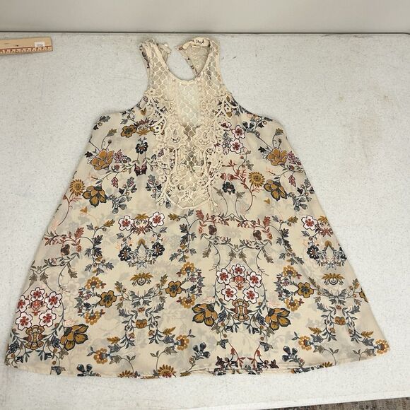 Band Crush Tank Top Womens Small Tan Floral Crochet Boho Sleeveless Cottage - Picture 1 of 9